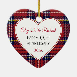 Red Holiday Plaid 60th or ANY Anniversary Ornament
