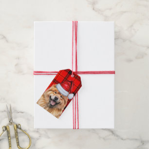 Red Holiday Plaid Chow Chow Santa Dog Christmas Gift Tags