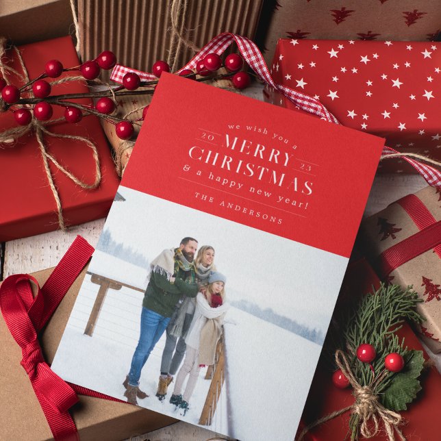 Red Holiday Plaid Photo Christmas Card (Creator Uploaded)