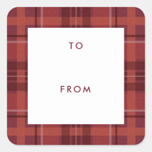 Red holiday plaid to and from gift square sticker
