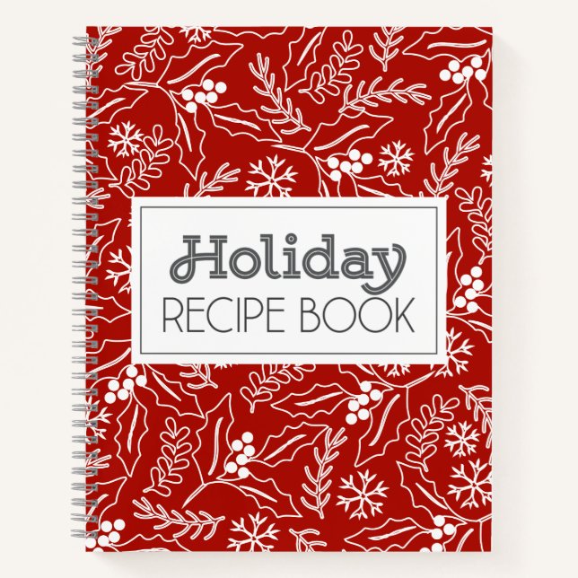 Red Holiday Recipe Book Pattern Floral (Front)