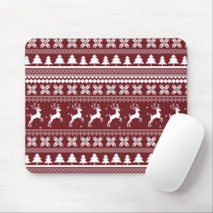 Red Holiday Reindeer Christmas Sweater Pattern Mouse Pad