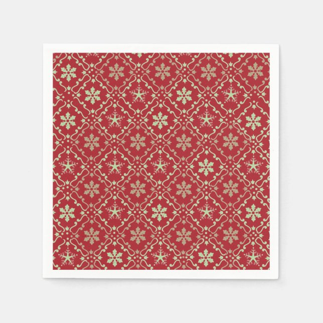 Red Holiday Simple Snowflake Rustic Christmas Napkin (Front)