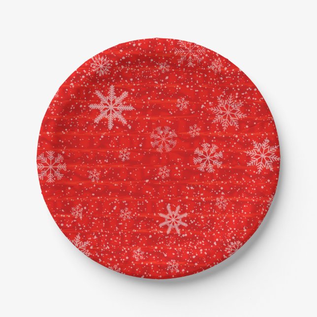 Red Holiday Snowflake Paper Plate (Front)