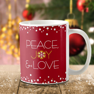 Red Holiday Snowflake Peace Joy Love Modern Simple Coffee Mug