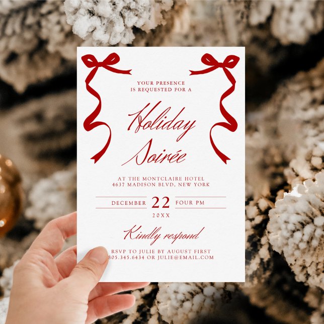 Red Holiday Soirée Hand Drawn Whimsical Bows Card (Creator Uploaded)