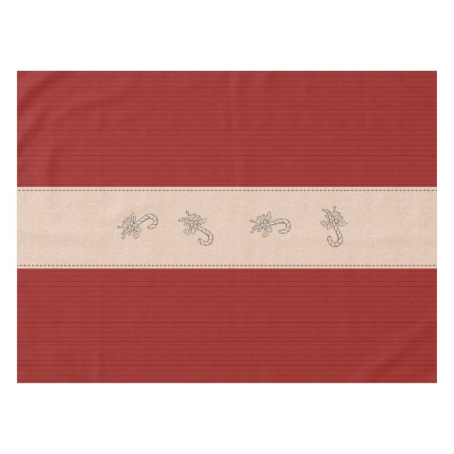Red Holiday Stripe Candy Cane Christmas Tablecloth (Front (Horizontal))