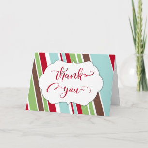 Red Holiday Thank You w/ Colourful Diagonal Stripe Card