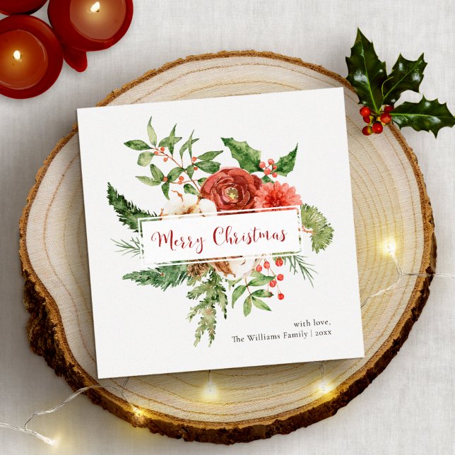 Red Holiday Watercolor Botanical Merry Christmas (Red Holiday Watercolor Botanical Merry Christmas
)