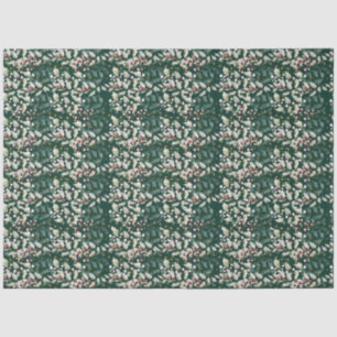 Red Holly Berries and Foliage on Dark Green Tissue Paper