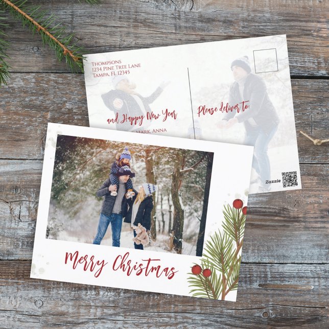 Red Holly Berries Christmas Photo  Holiday Postcard (Creator Uploaded)