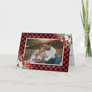 Red Holly Berries Poinsettia Photo Christmas Card