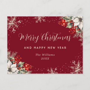 Red Holly Berries Snowflakes Holiday Postcard