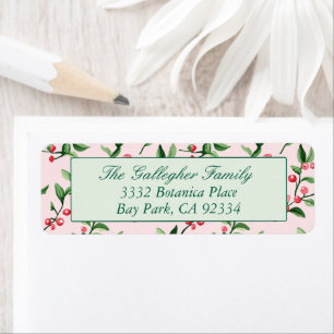 Red Holly Berries Watercolor Pink Return Address