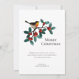 Red Holly Berries Winter Bird Merry Christmas Holiday Card