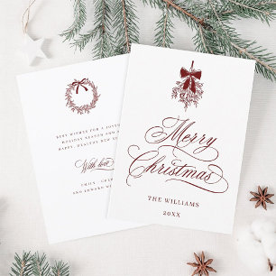 Red Holly Berry Bouquet Romantic Christmas Flat  Holiday Card