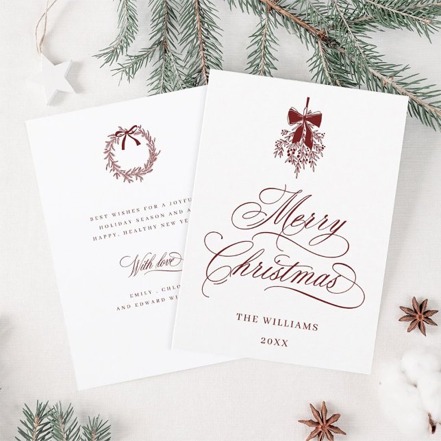 Red Holly Berry Bouquet Romantic Christmas Flat  Holiday Card (Front & Back)