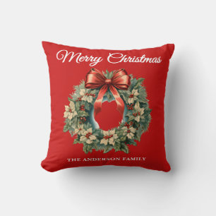 Red Holly Berry Christmas Wreath Cushion