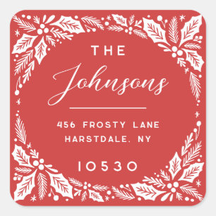 Red Holly Berry Holiday Return Address Square Stic Sticker