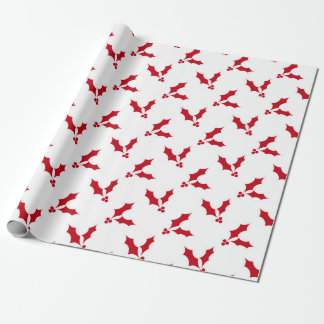 Red Holly Berry Pattern Wrapping Paper