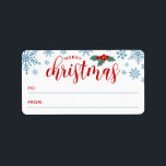 Red Holly Blue Snowflakes Merry Christmas To From Label<br><div class="desc">Beautiful snowflake themed Merry Christmas stickers with pretty blue snowflakes,  and red holly berries.</div>