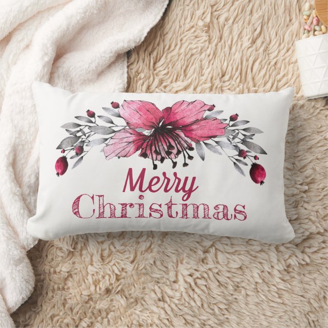 Red Holly Christmas Lumbar Cushion (Blanket)