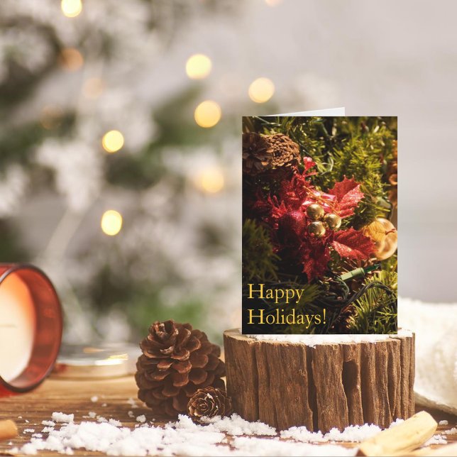 Red Holly Decorated Christmas Tree Holiday Card