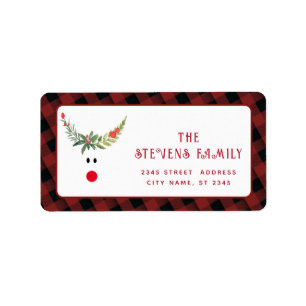 Red holly funny reindeer  modern holiday  label