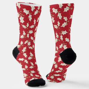 Red Holly holiday Pattern  Socks