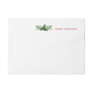 Red Holly Leaves Christmas Holiday Wrap Around Label