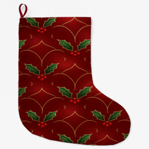 Red Holly Pattern – Elegant Christmas Style Large Christmas Stocking
