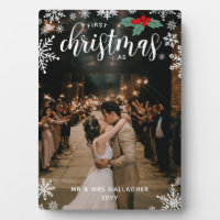 Red Holly Snowflakes 1st Christmas Wedding Photo