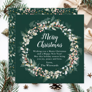 Red Holly Wreath Merry Christmas Holiday Card