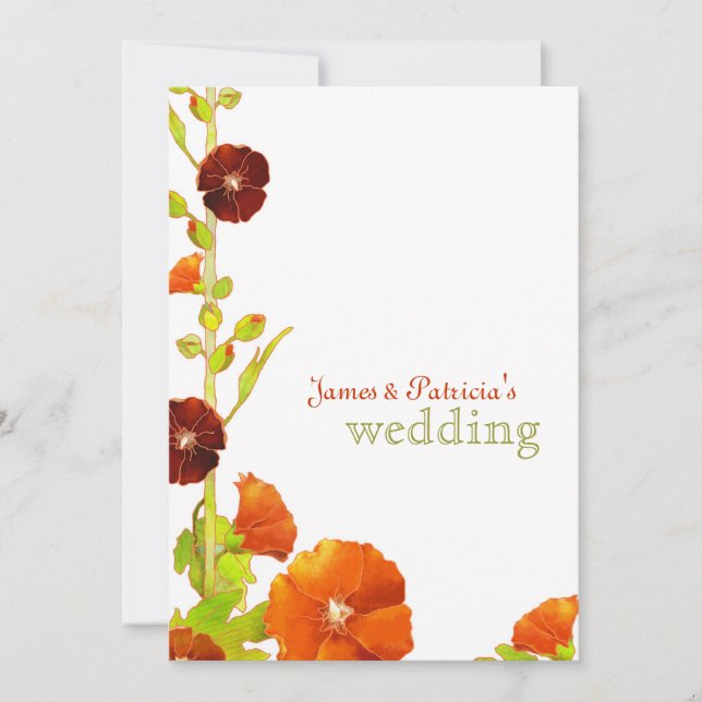 Red Hollyhocks Elegant Wedding Invitation (Front)