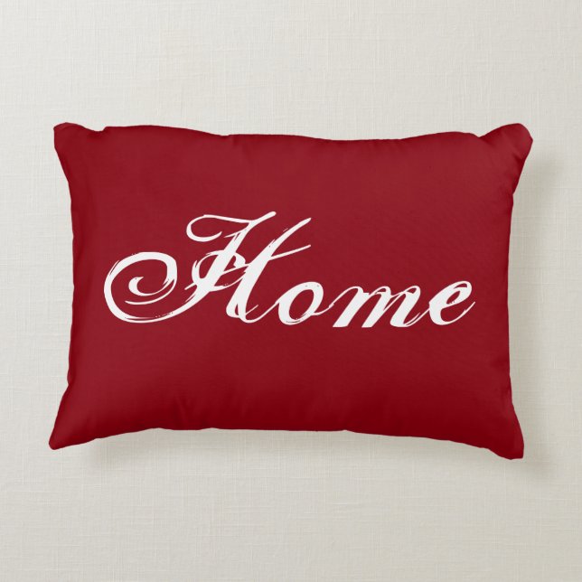 Red "Home" Accent Pillow with Damask Back (Back)