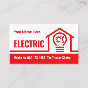 Red Home Electric Bulb Circuit Business Card