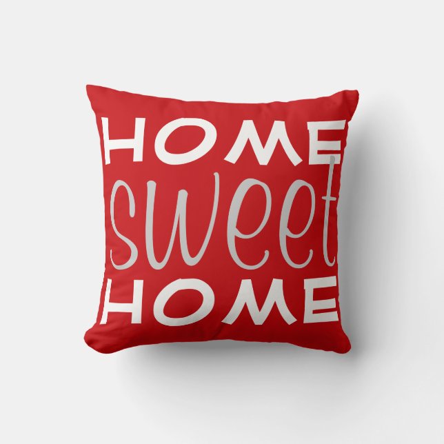 Red Home Sweet Home Throw Pillow (Front)