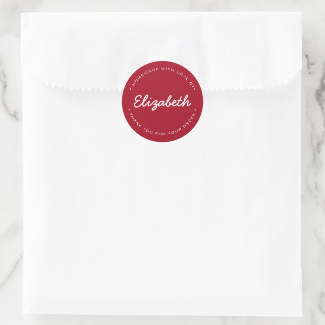 Red Homemade with Love Thank you Personalised Classic Round Sticker (Bag)