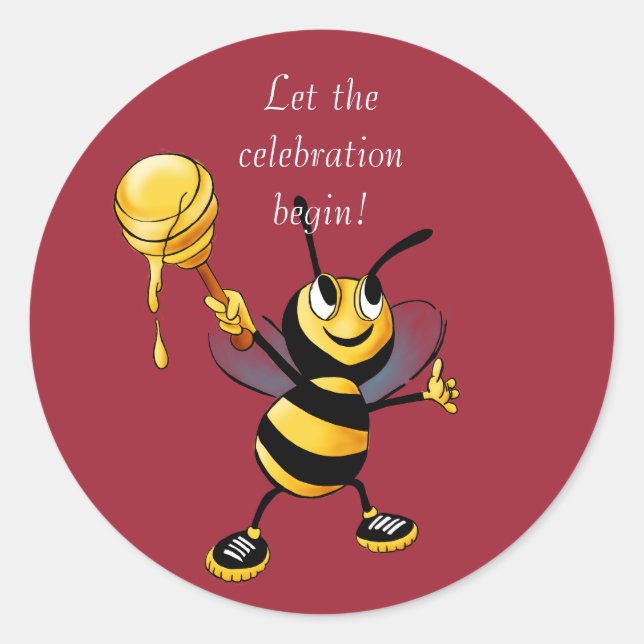 Red Honey Bee Rosh HaShana Classic Round Sticker (Front)