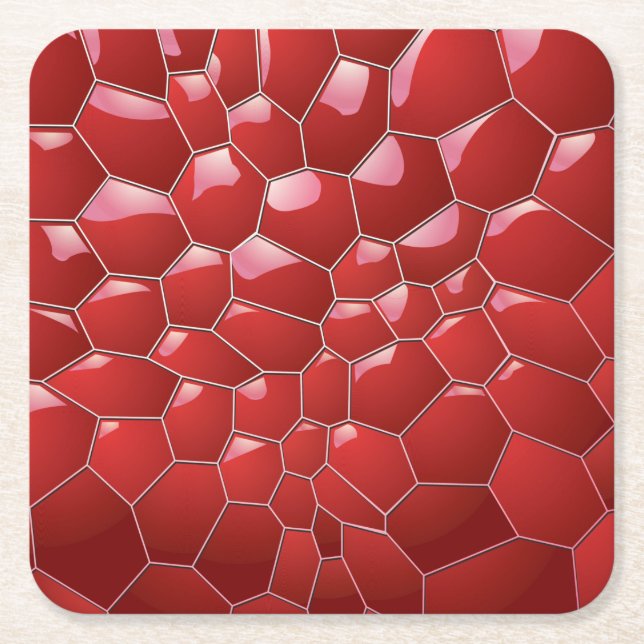 Red Honeycombs Square Paper Coaster (Front)