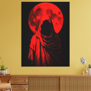Red Hooded Figure – Dark Gothic Blood Moon Fantasy Canvas Print