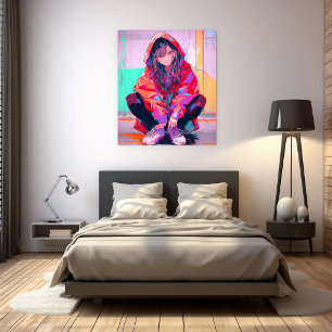 Red Hoodie JK Art Panel Art Panel Sushi Musume Gen Canvas Print