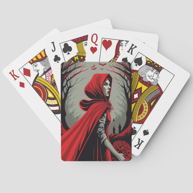 Red hoody wolf girl  playing cards (Back)
