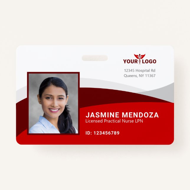Red Horizontal Template Logo Employee Name ID ID Badge (Front)