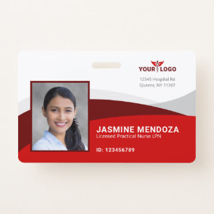 Red Horizontal Template Logo Employee Name ID ID Badge