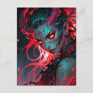 Red Horned Anime Girl Postcard