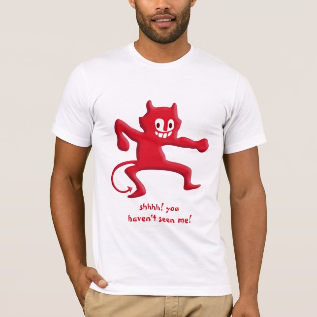 Red Horned Devil Imp with Pointed Tail T-Shirt (Front)
