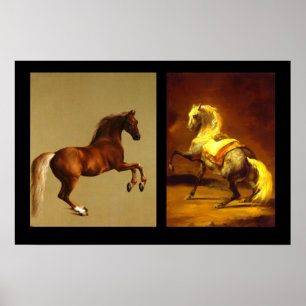 RED HORSE AND GREY DAPPLED HORSE POSTER