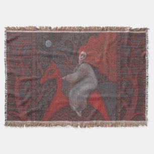 “Red Horse”, ginger woman, folk art, earth shades Throw Blanket