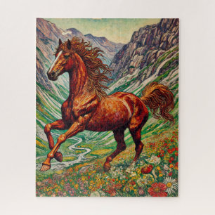 Red Horse on a Mountainside 500 Piece Puzzle